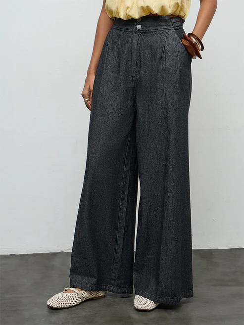LOV Dark Charcoal Wide-Leg High-Rise Jeans